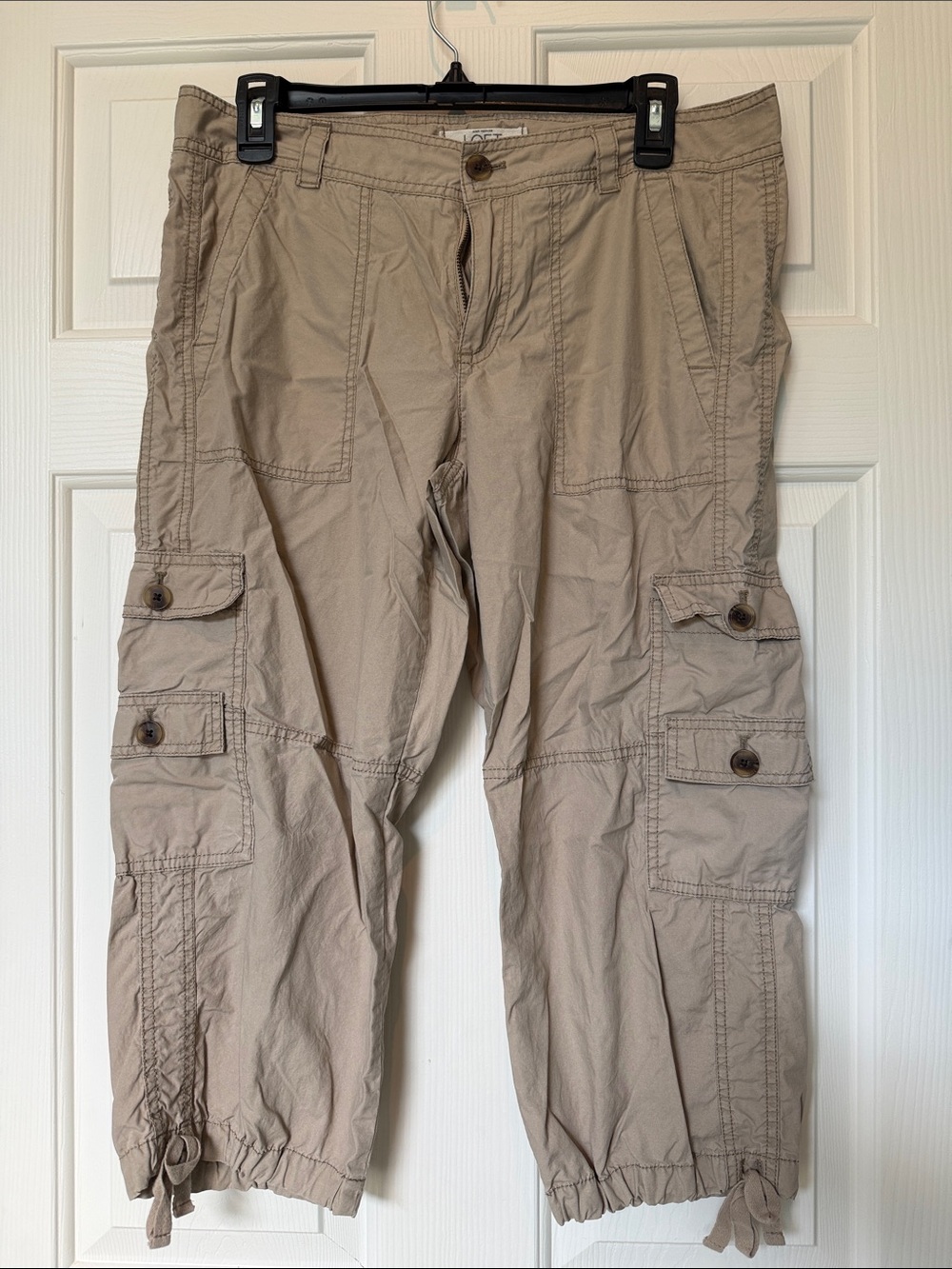 LOFT Khaki Cropped Utility Cargo Pants